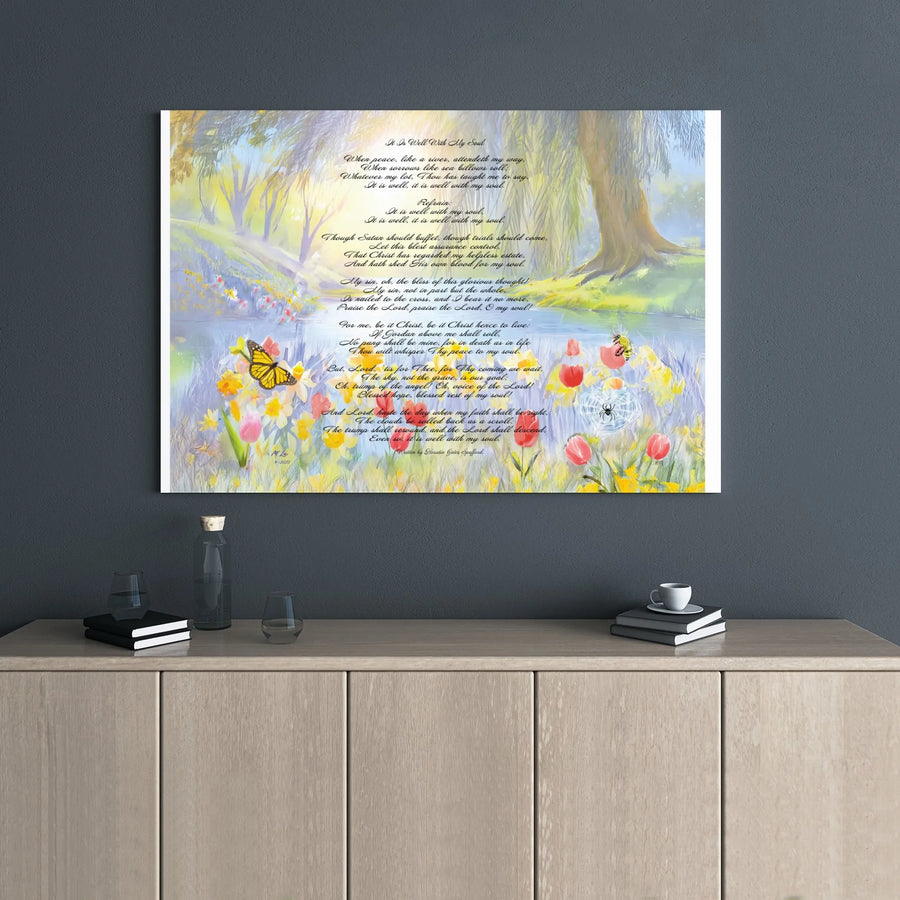 It Is Well With My Soul Wall Art | Christian Hymn Lyric Canvas Print | Premium 1.25 Inch Gallery Wrap | Religious Home Decor Gift for Believers