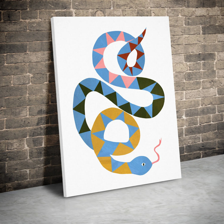 Abstract Snake Vertical Canvas | Colorful Geometric Reptile Art | Premium Thick Gallery Canvas | Modern Home Decor Gift