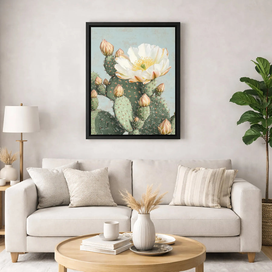 Prickly Pear Cactus Canvas Wall Art | Vintage Botanical Flower Print | 1.25-Inch Gallery Wrap | Southwestern Home Decor Gift for Plant Lovers