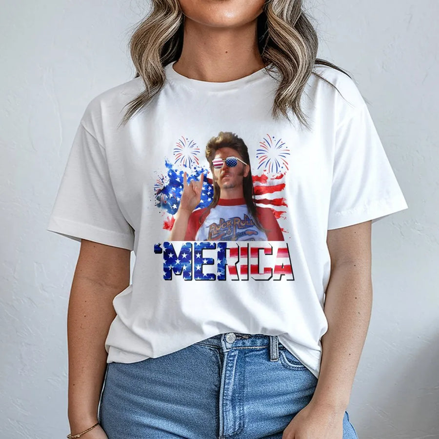 Funny 'Merica T-Shirt | Retro Mullet Patriotic Graphic | Premium Soft Cotton Tee | 4th of July Independence Day Gift for Men and Women