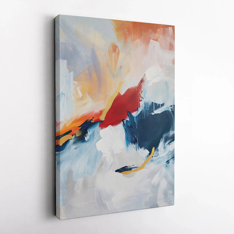 Modern Abstract Canvas Art | Bold Red Navy Orange Gold Brushstrokes | Premium 1.25” Gallery Wrap | Contemporary Home & Office Decor Gift