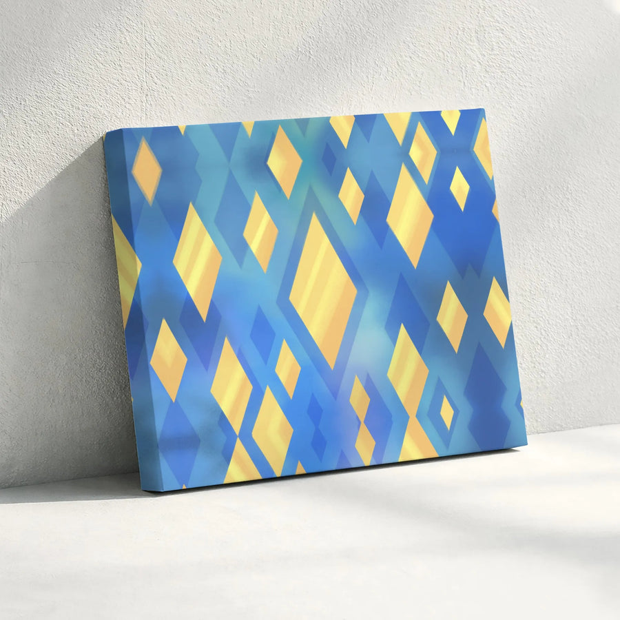 Abstract Geometric Canvas Wall Art | Modern Blue and Gold Diamond Pattern | Premium Fade-Resistant Print | Modern Office & Home Decor Gift