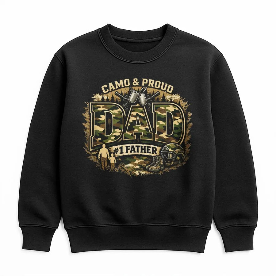 Veteran Dad Sweatshirt | Tactical Camo & Proud Graphic Tee | Premium Cotton Shirt | Father's Day Gift for Military Father