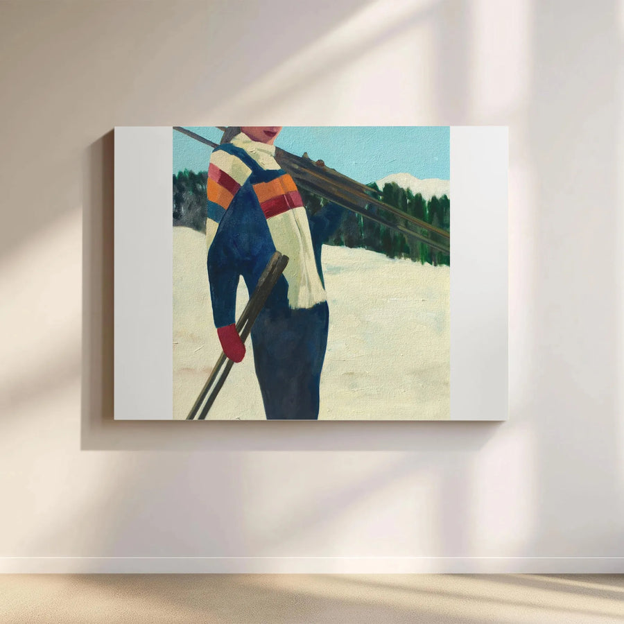 Vintage Skier Canvas Wall Art | Retro Skiing Painting Print | Gallery-Quality Thick Canvas | Ski Lodge & Cabin Decor Gift