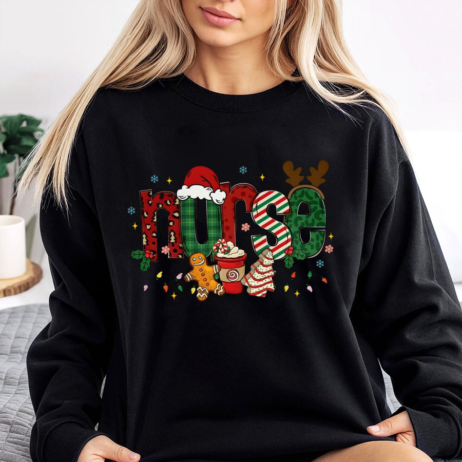 Christmas Nurse Sweatshirt | Festive Holiday Gingerbread Design | Soft Cotton Blend Crewneck | Cute Nursing School Graduation Gift For Her