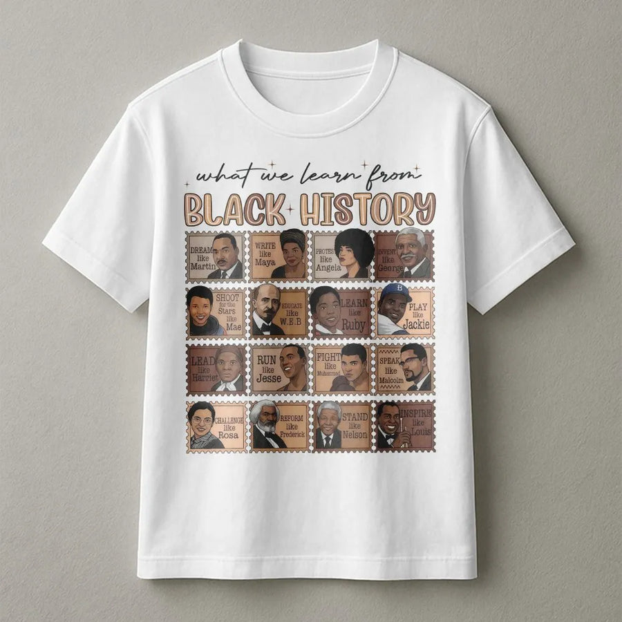 Black History Month T-Shirt | Inspirational Leaders Stamp Design | Premium 100% Cotton Tee | African American Heritage Gift for Adults