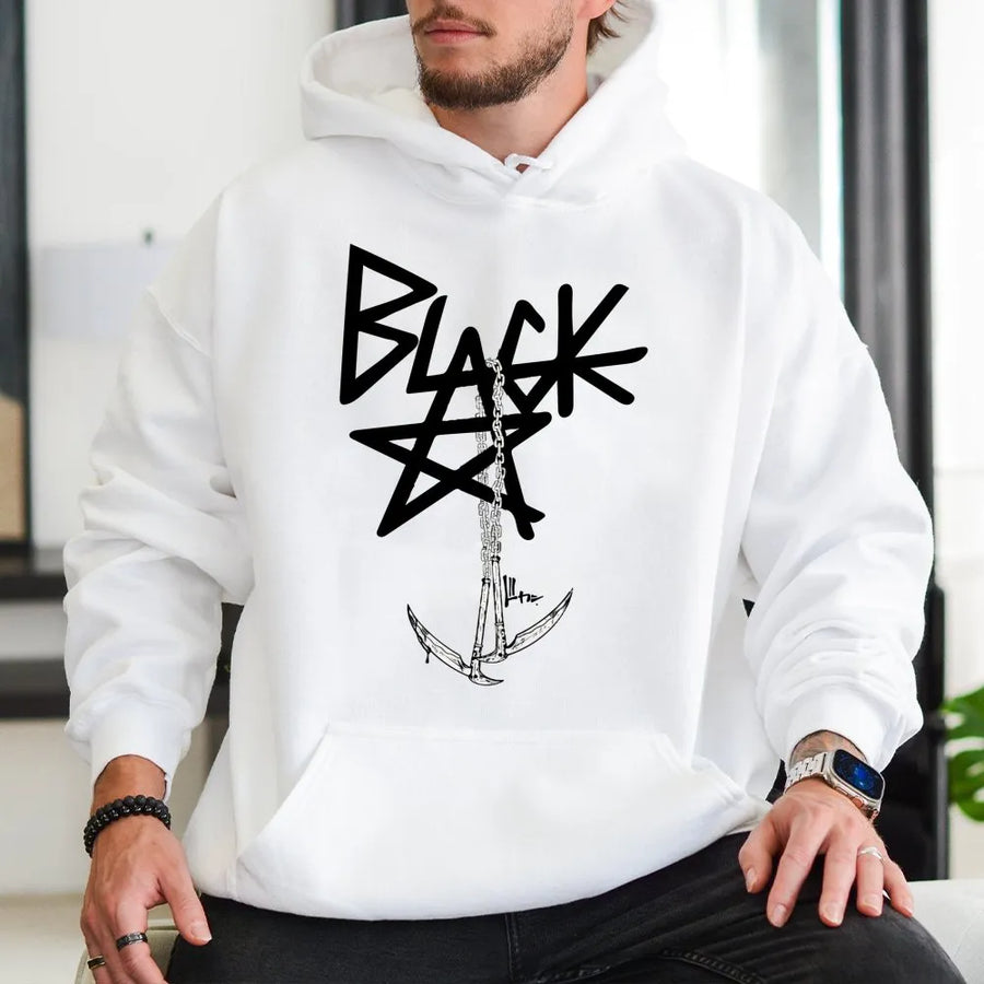 Black Star Anchor Hoodie | Nautical Maritime Graphic Streetwear | Premium Cotton-Blend Pullover | Aesthetic Urban Clothing for Men and Women