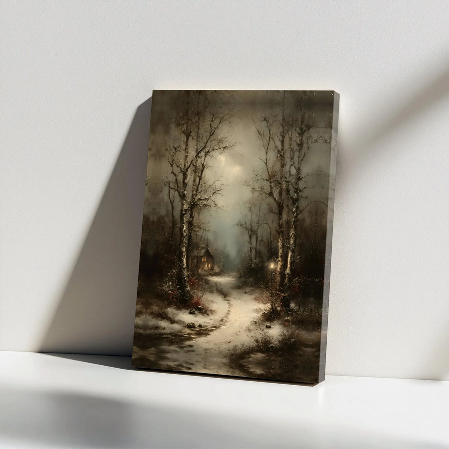 Winter Forest Landscape Canvas Print | Snowy Cabin Path Wall Art | Premium Gallery Wrap Decor | Cozy Holiday Home Gift