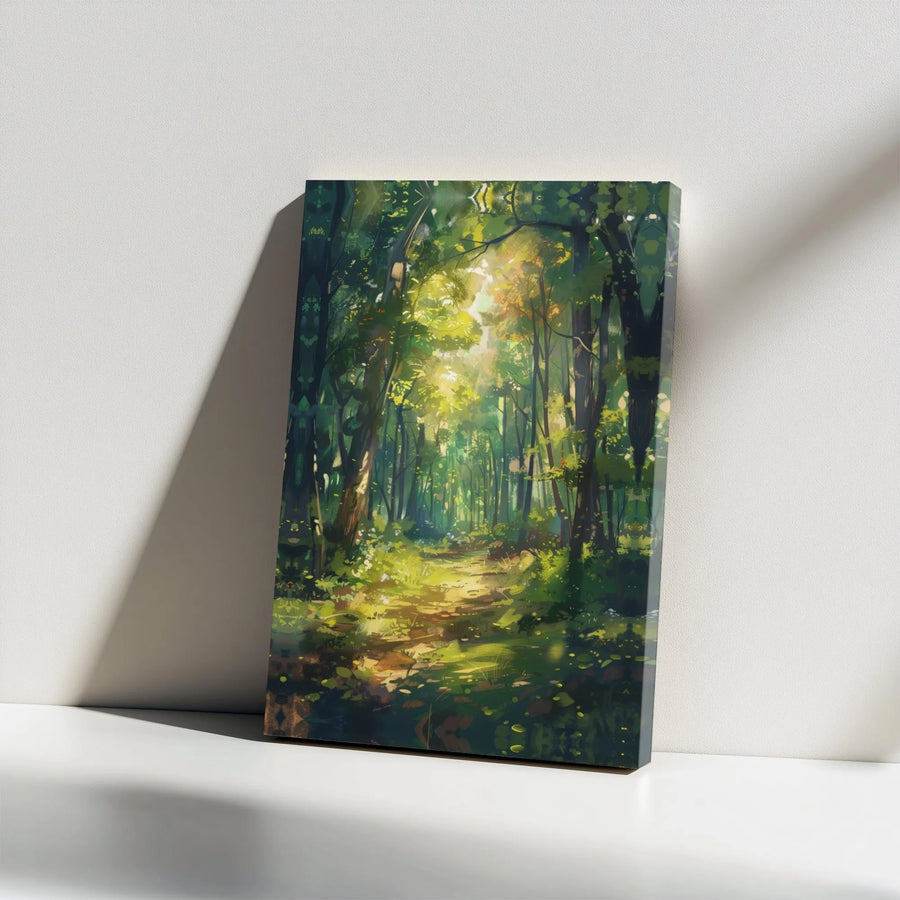 Forest Wall Art Canvas | Sunlit Woodland Path Painting | Gallery Wrapped Premium Decor | Nature Inspired Living Room Home Office Gift