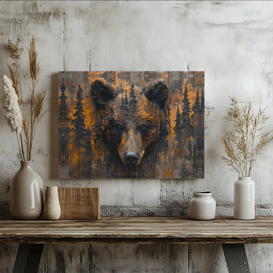 Rustic Bear Canvas Wall Art | 3D Forest Wildlife Portrait | Premium Gallery Wrapped Decor | Nature Lover Cabin Gift