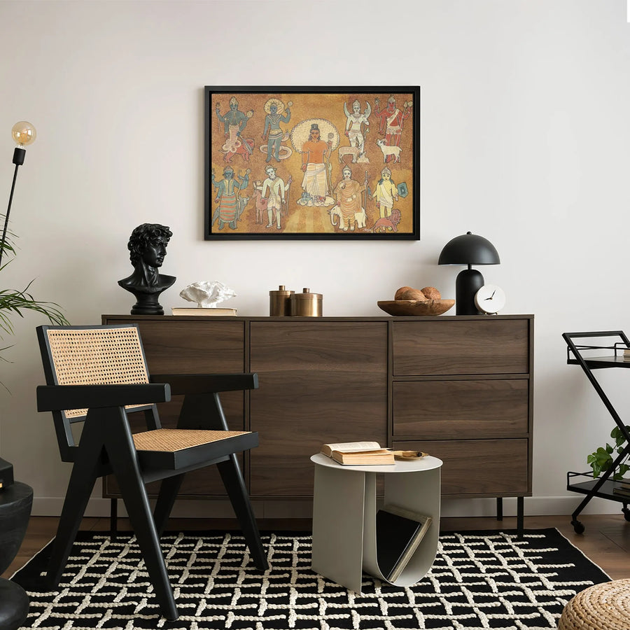 Navagraha Hindu Deities Canvas Art | Nine Planets Traditional Indian Painting | Premium Gallery Wrap Wall Decor | Spiritual Home Gift for Meditation