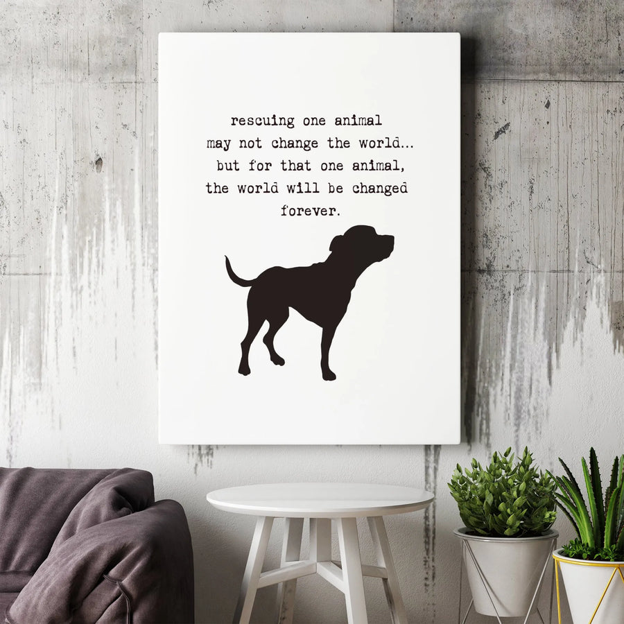 Dog Rescue Quote Canvas Art | Minimalist Pet Silhouette Print | Premium Gallery Wrapped Wall Decor | Inspirational Gift for Animal Lovers
