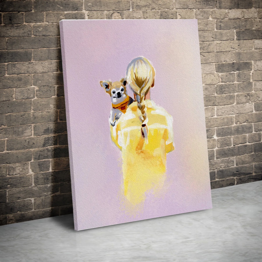 Chihuahua Painting Canvas Print | Watercolor Style Girl Holding Dog | Premium 1.25" Deep Wall Art | Collector's Gift for Dog Mom