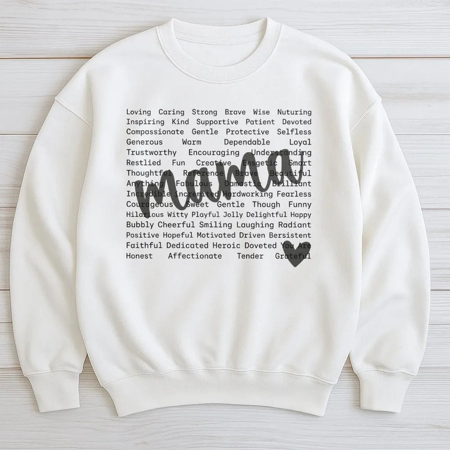 Mama Affirmation Sweatshirt | Positive Word Cloud Graphic | Premium Cotton Tee | Unique Mother's Day Gift for Mom