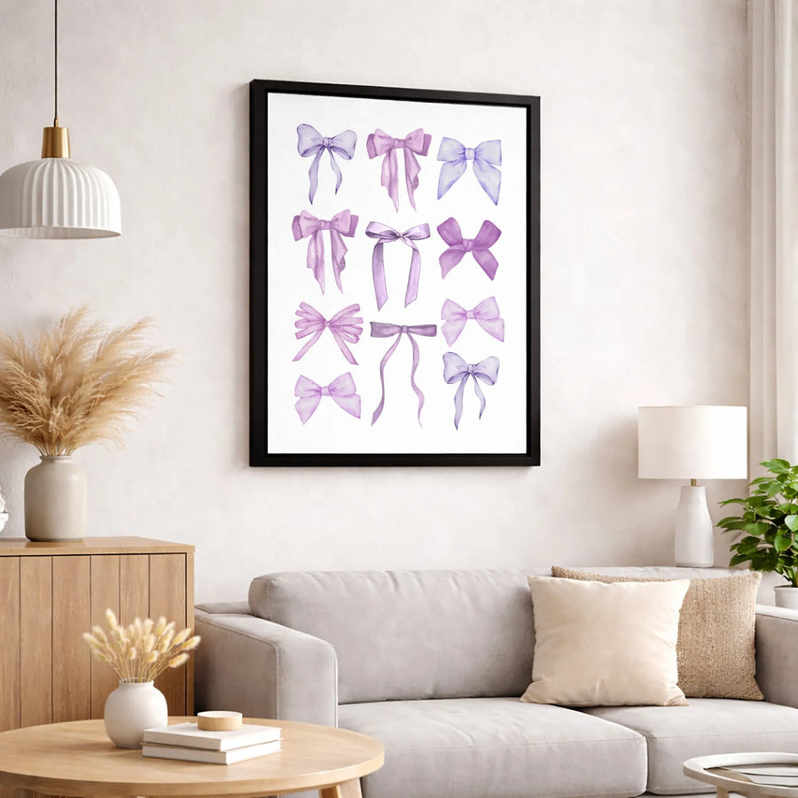 Purple Bows Wall Art | Watercolor Ribbon Illustration | Premium 1.25-Inch Gallery Canvas | Aesthetic Feminine Home Decor Print