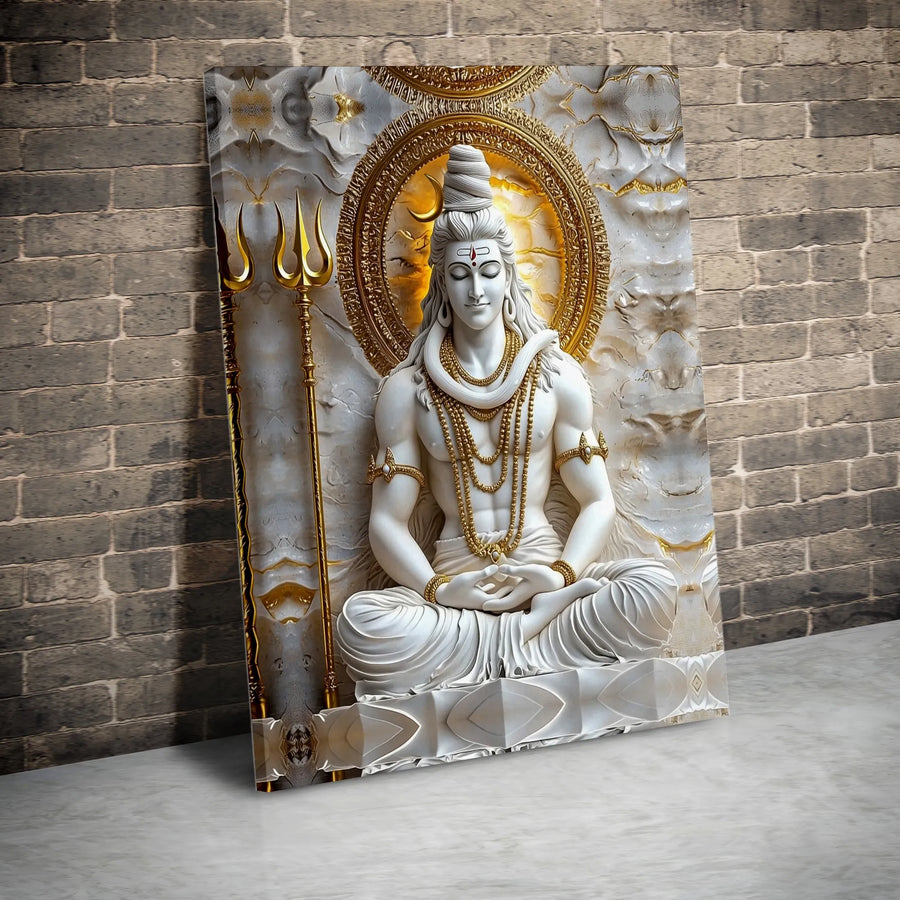 Lord Shiva Canvas Wall Art | Meditating Mahadev 3D Style Print | Premium Gallery Wrapped Canvas | Hindu Spiritual Gift for Home Decor
