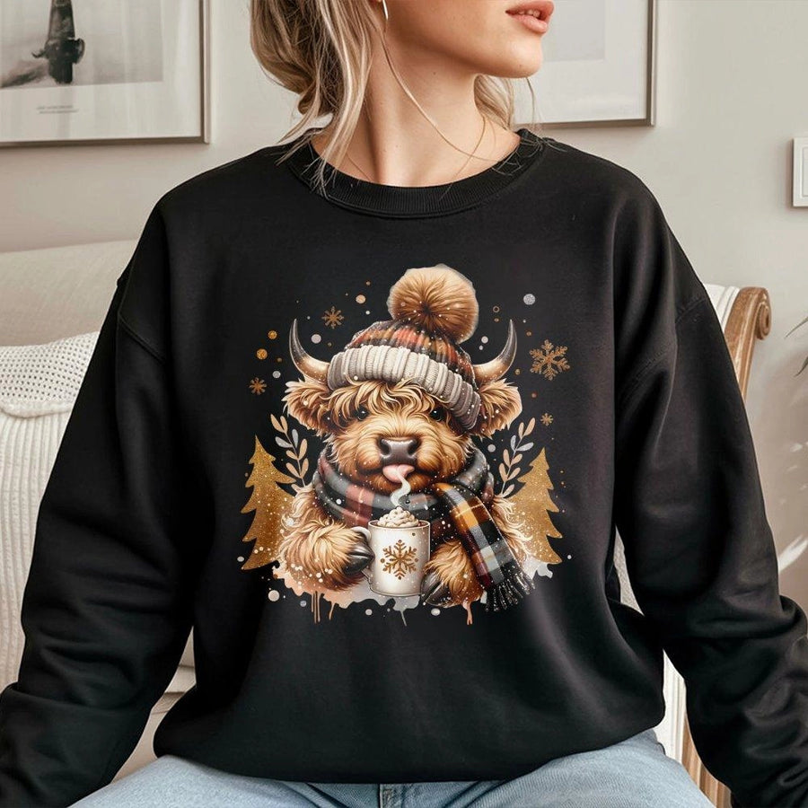 Highland Cow Christmas Sweatshirt | Cozy Winter Graphic Pullover | Premium Cotton Blend | Holiday Gift for Farm Animal and Cow Lovers