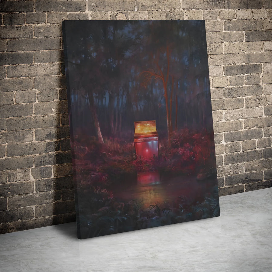 Surreal Forest Wall Art | Glowing Refrigerator Landscape Painting | Premium Gallery Wrapped Canvas | Moody Dark Aesthetic Home Decor Gift