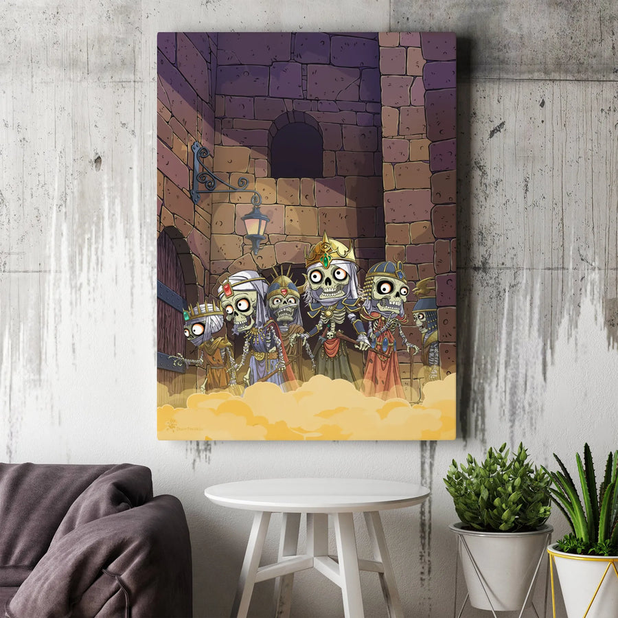 Skeleton King Royal Court Canvas Art | Dark Fantasy Dungeon Wall Decor | Premium 1.25 Inch Thick Wrap | Unique Gothic Gift for Fantasy Gamers