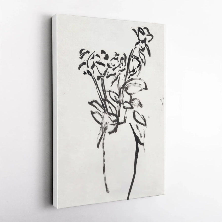 Minimalist Floral Vertical Canvas | Abstract Black Ink Rose Drawing | Premium Gallery Wrapped Wall Art | Modern Home & Office Decor Gift