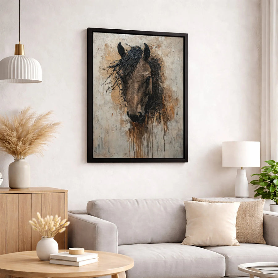 Abstract Horse Canvas Wall Art | Textured Oil Painting Style Print | Premium 1.25-inch Thick Gallery Wrap | Equestrian Home Office Decor Gift
