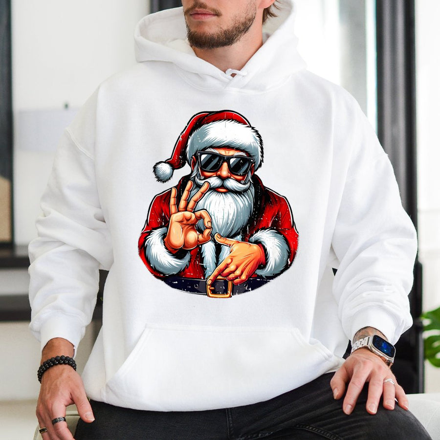 Cool Santa Hoodie | Funny Meme Hand Gesture Graphic | Premium Cotton Blend | Unisex Christmas Gift for Him & Her