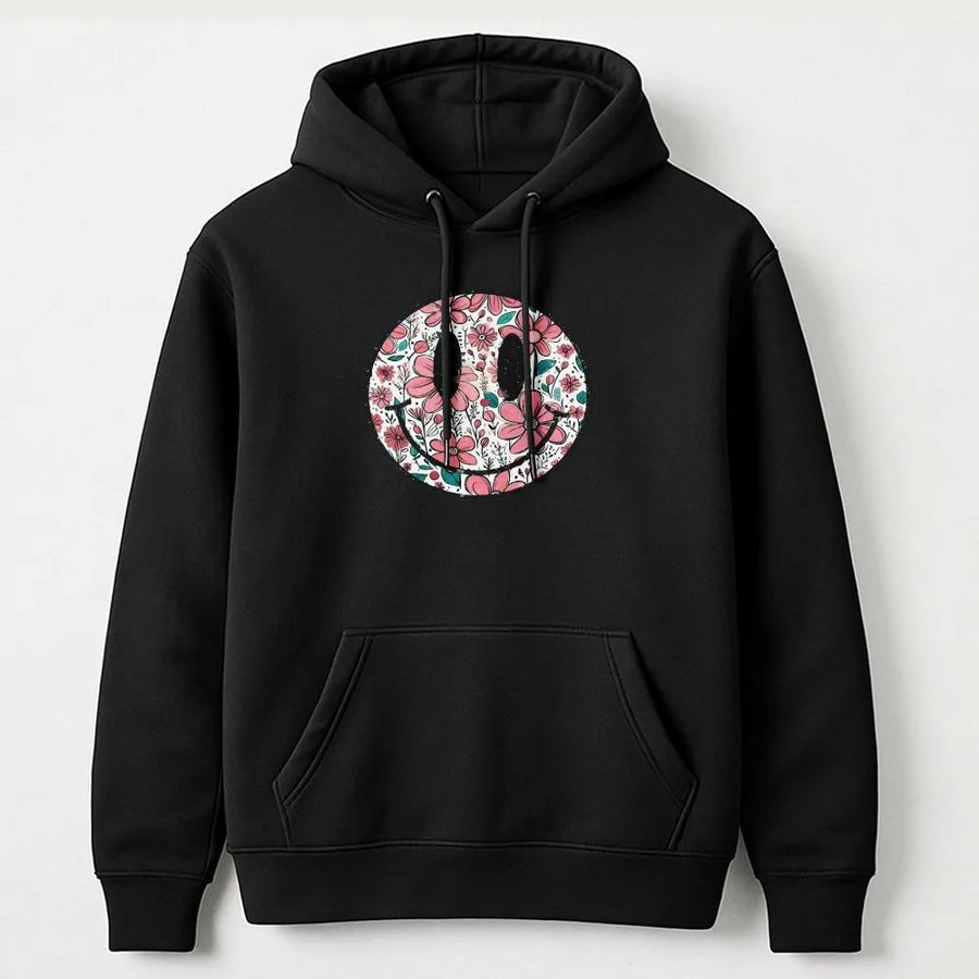 Floral Smiley Face Hoodie | Cute Retro Daisy Graphic Crewneck | Soft Cotton Blend | Mother's Day Gift for Mom