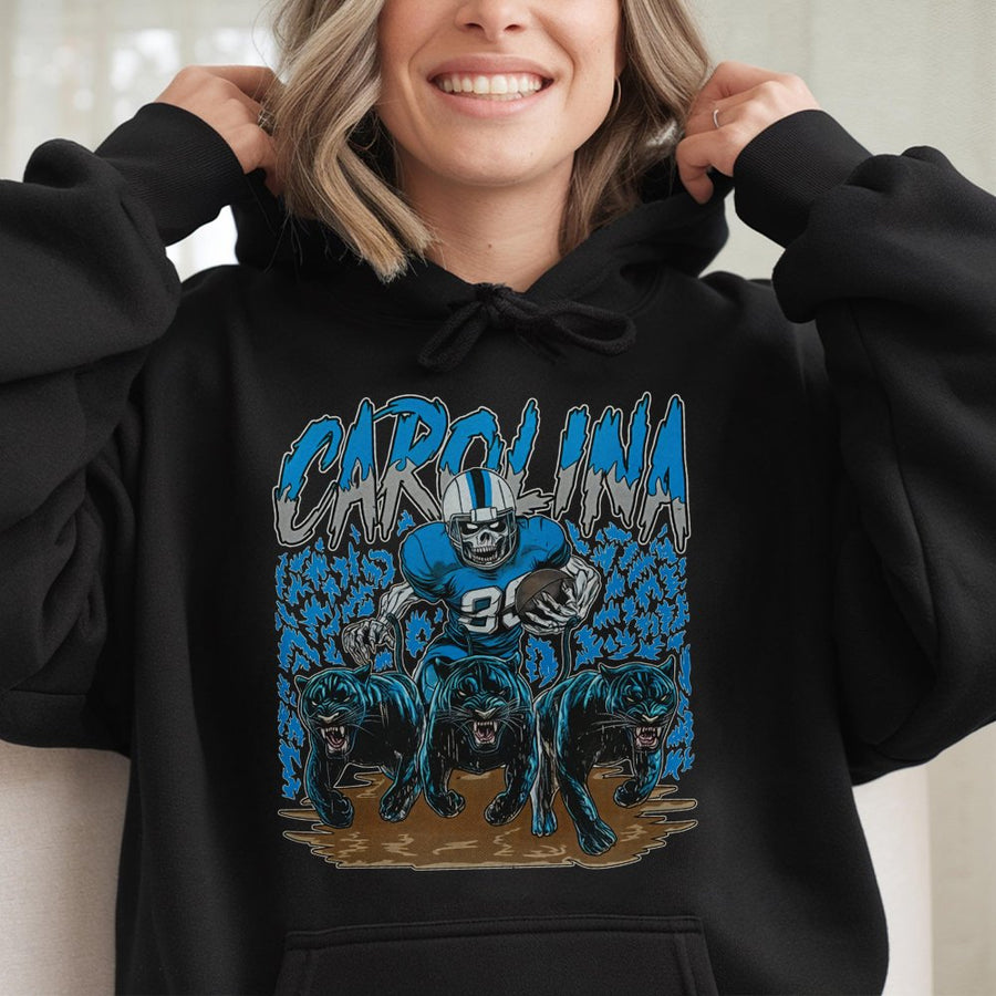 Carolina Panther Football Skull Vintage Hoodie Game Day Graphic Hoodie Unisex Soft Fabric Classic Menswear Ribbed