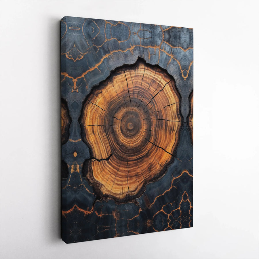 Abstract Tree Ring Canvas Wall Art | Dark Wood Grain with Golden Veins | Premium 1.25-Inch Profile | Modern Home & Office Decor Gift