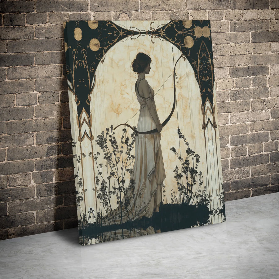 Art Nouveau Archer Goddess Canvas Print | Sagittarius Zodiac Wall Art | Premium Gallery Wrap Decor | Mythological Gift For Her