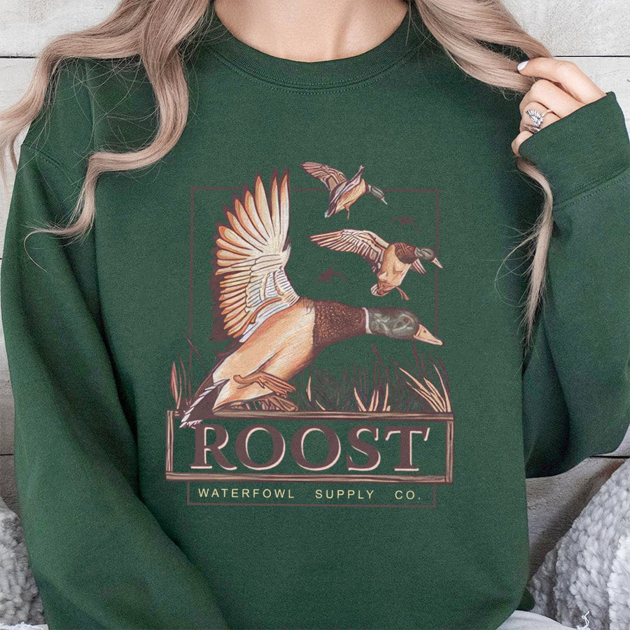 Flying Duck Sweatshirt | Mallard Waterfowl Hunting Graphic | Cotton Blend Premium Apparel | Outdoor Gift For Hunters Men And Women