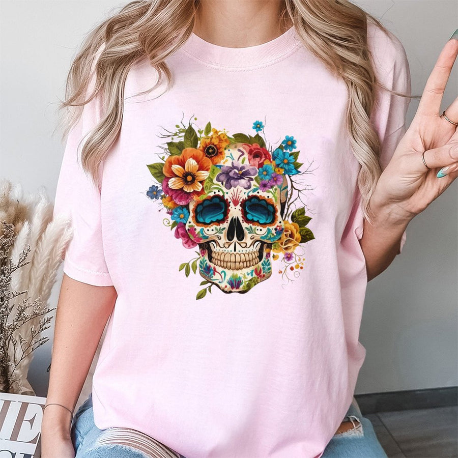 Sugar Skull T-Shirt | Floral Dia De Los Muertos Graphic | 100% Cotton Premium Tee | Boho Aesthetic Day Of The Dead Gift