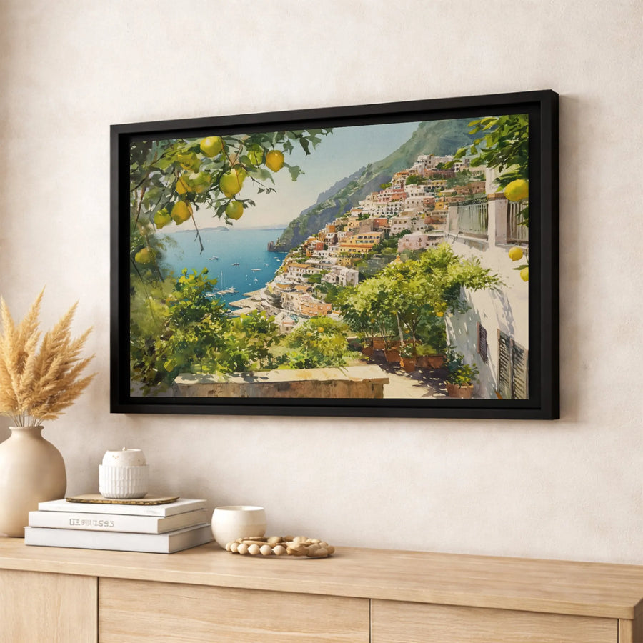 Positano Amalfi Coast Canvas Print | Italian Coastal Landscape with Lemon Trees | Gallery-Quality Fade-Resistant Wall Art | Mediterranean Home Decor
