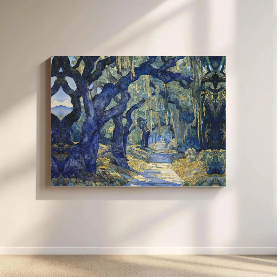 Blue Live Oak Trees Canvas | Spanish Moss Landscape Wall Art | Premium 1.25" Gallery Wrap | Nature Home Decor Gift for Nature Lovers