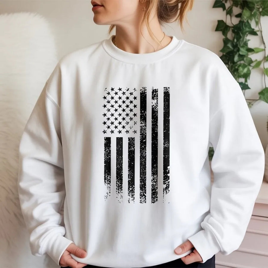 American Flag Sweatshirt | Distressed USA Patriotic Graphic | Premium Cotton Blend Crewneck | Unisex Gift For Men And Women