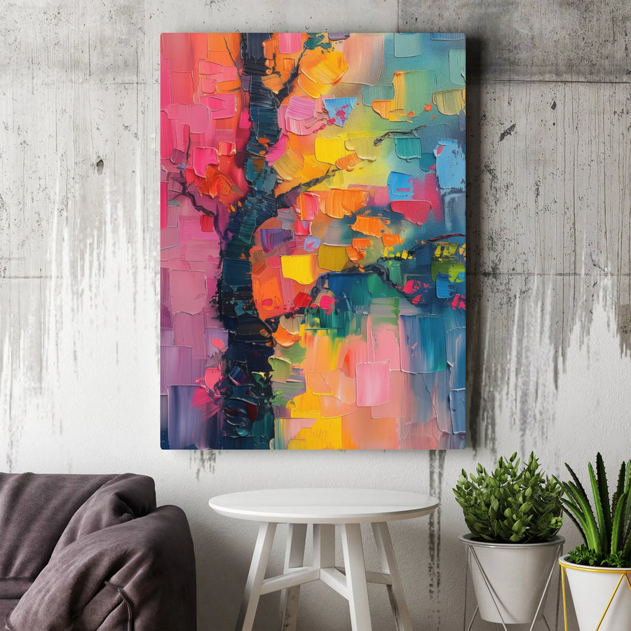 Colorful Abstract Tree Wall Art | Impasto Oil Style Painting | Premium 1.25-Inch Gallery Canvas | Vibrant Home Decor Gift for Living Room