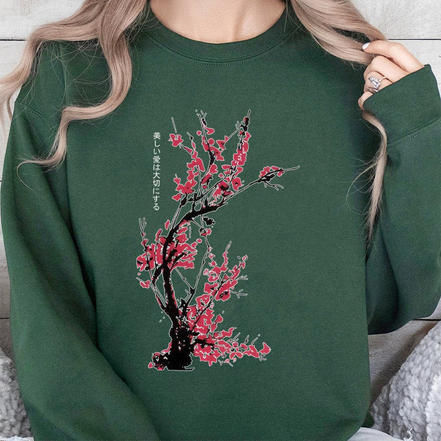 Japanese Cherry Blossom Sweatshirt | Aesthetic Sakura Graphic Art | Premium Cotton Blend | Streetwear Gift for Women & Men