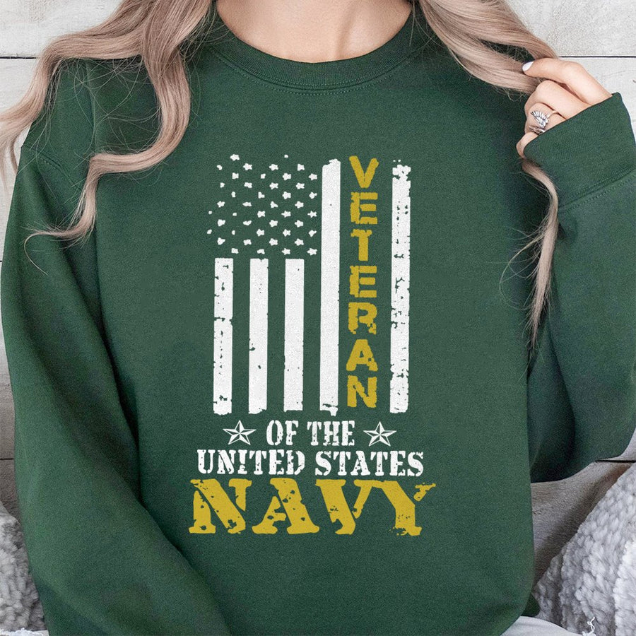 US Navy Veteran Sweatshirt | Distressed American Flag Graphic | Premium Cotton Blend | Patriotic Military Service Gift for Men and Women