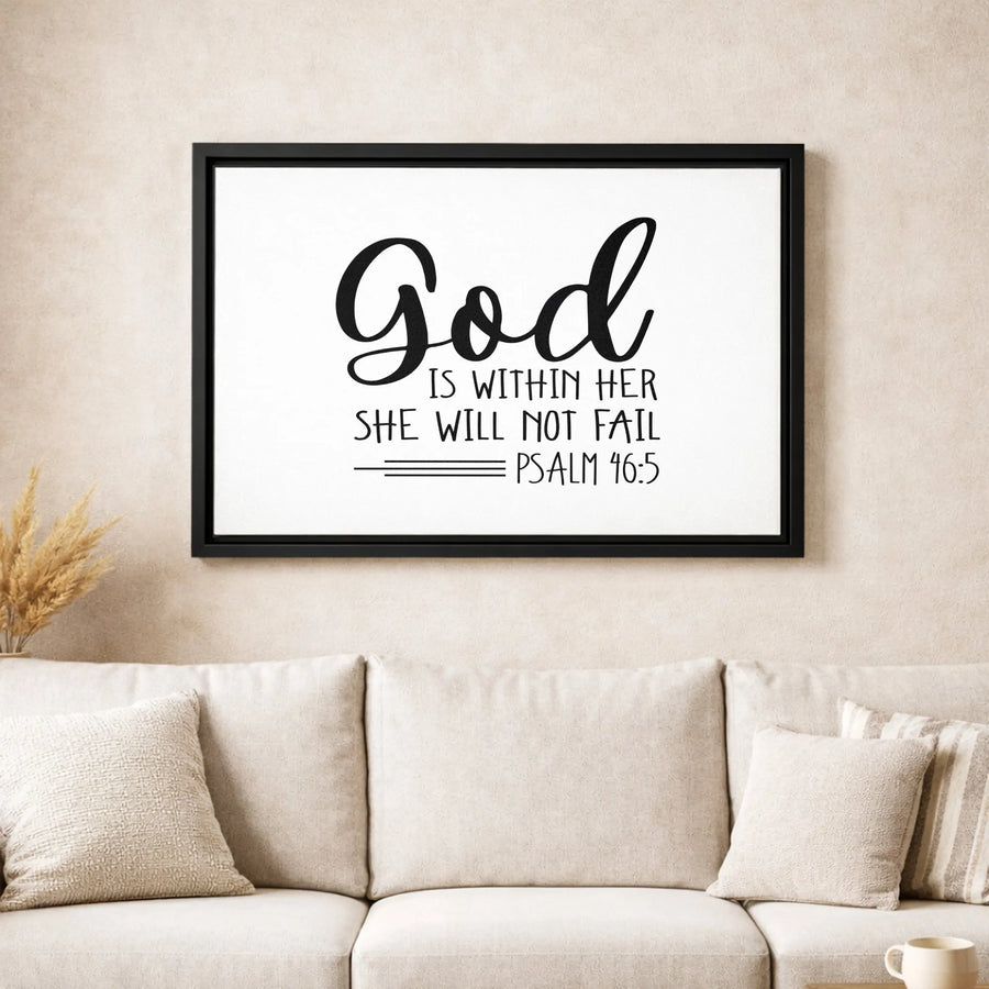 God Is Within Her She Will Not Fail Canvas | Minimalist Psalm 46:5 Wall Art | Premium Gallery-Wrapped Decor | Christian Gift For Women Home Office