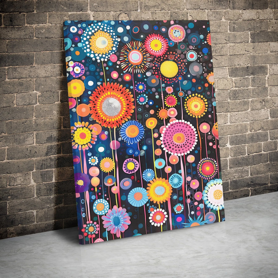 Abstract Floral Canvas Wall Art | Colorful Folk Art Flower Garden Print | Premium Gallery Wrap Wooden Frame | Modern Home Decor Gift