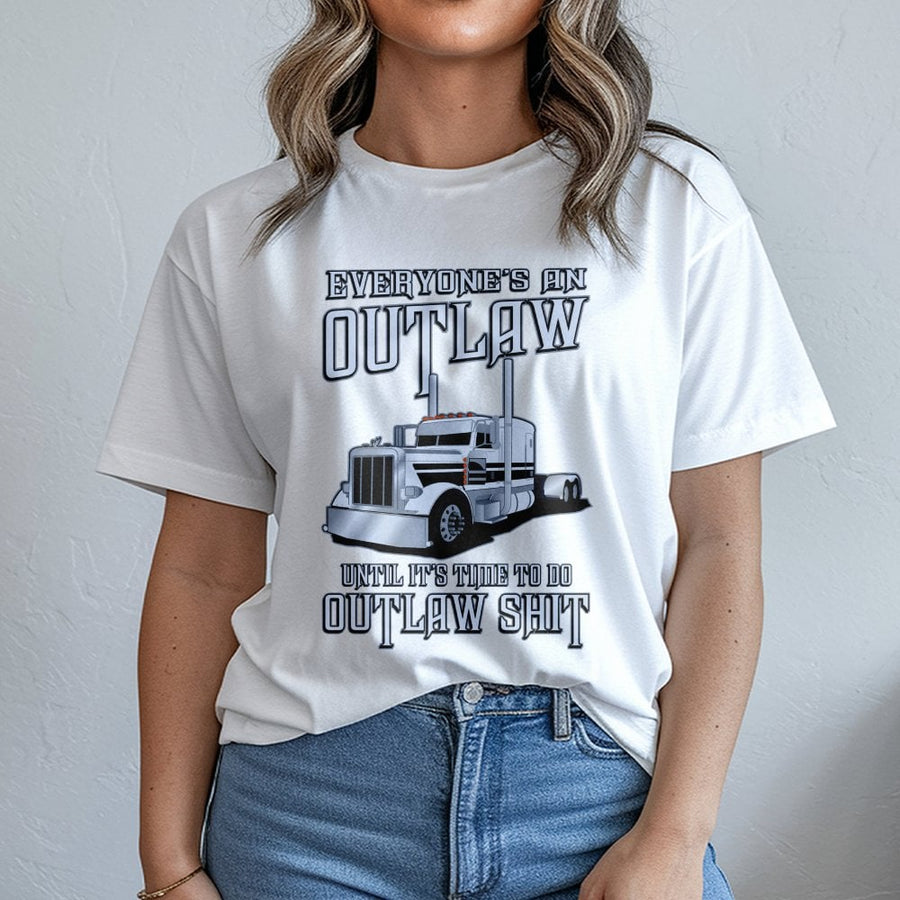 Outlaw Trucker T-Shirt | Semi Truck Graphic Design | Premium Cotton Apparel | Funny Gift for Truck Drivers and Heavy Duty Enthusiasts