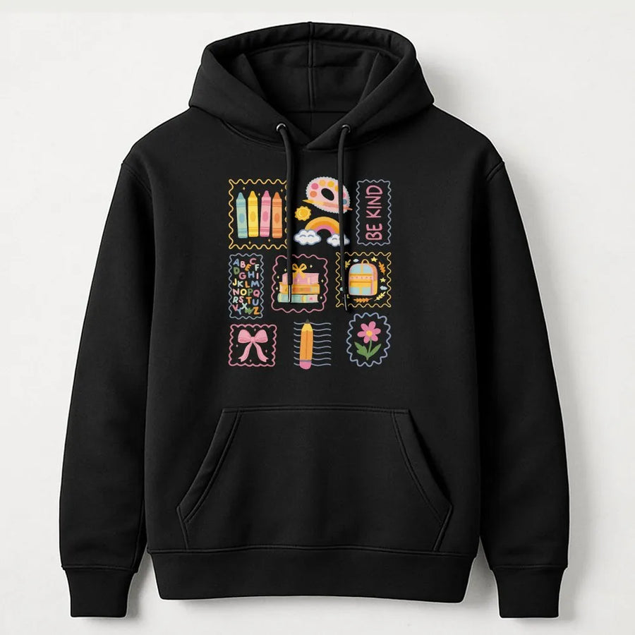 Teacher Life Hoodie | Cute School Supplies Graphic | Premium Cotton Blend | Back to School Gift for Elementary Teacher
