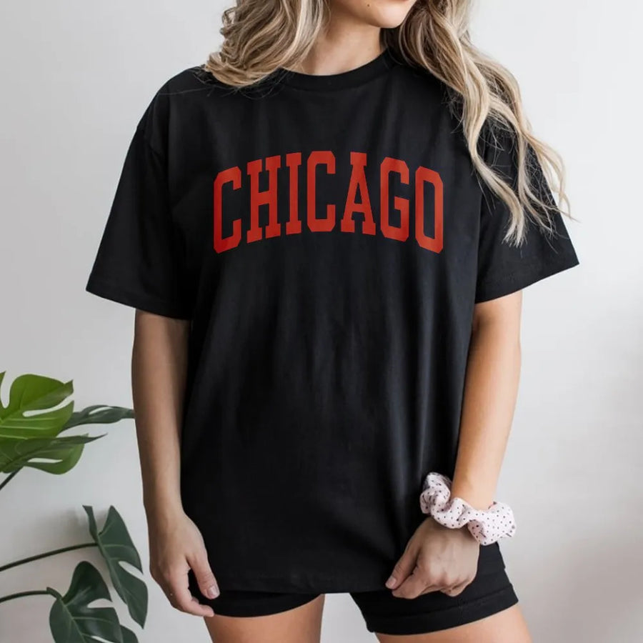 Chicago T-Shirt | Vintage Style Collegiate Text Design | Premium Cotton Tee | Illinois Hometown Pride Souvenir Gift