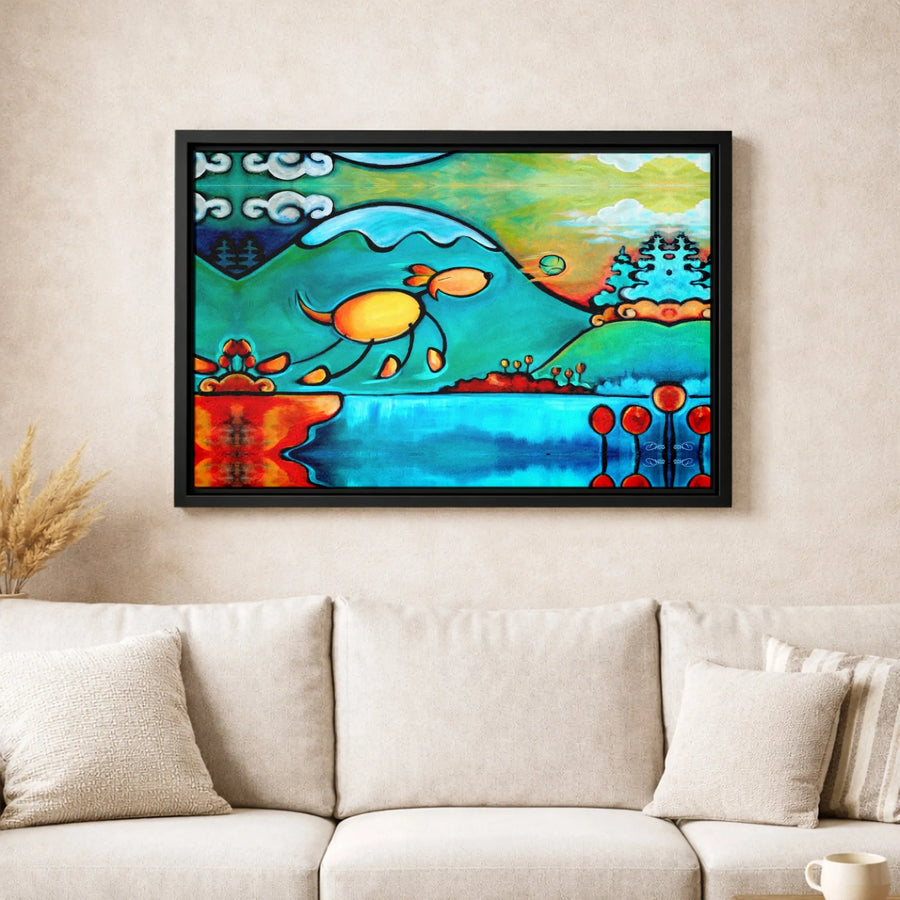 Whimsical Dog Art Canvas Print | Abstract Colorful Surreal Landscape | Premium 1.25 Inch Gallery Wrap | Modern Home Decor Wall Art Gift