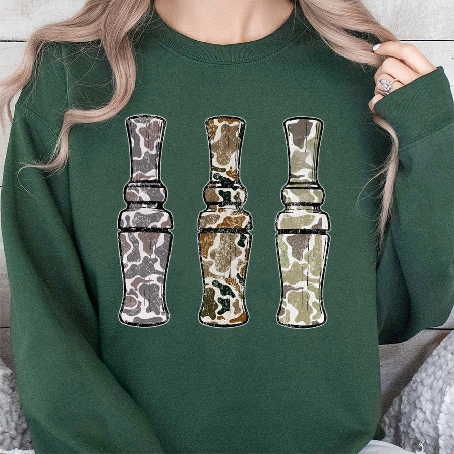 Duck Hunting Sweatshirt | Retro Camo Duck Calls Graphic | Premium Cotton Blend | Gift for Hunter and Waterfowl Enthusiast