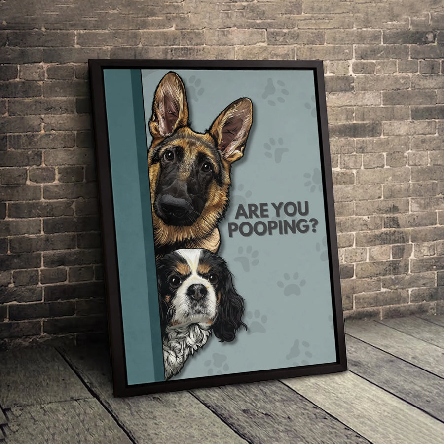 Dog Bathroom Wall Art | German Shepherd and Cavalier King Charles Spaniel Portrait | 1.25 Inch Premium Gallery Canvas | Funny Home Decor Gift