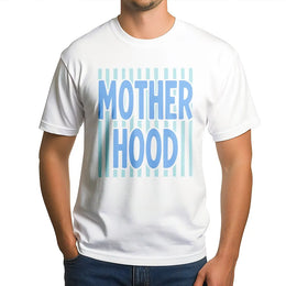 Motherhood Graphic T-Shirt | Striped Preppy Typography Print | Soft Cotton Apparel | Meaningful Mother's Day Gift For New Moms
