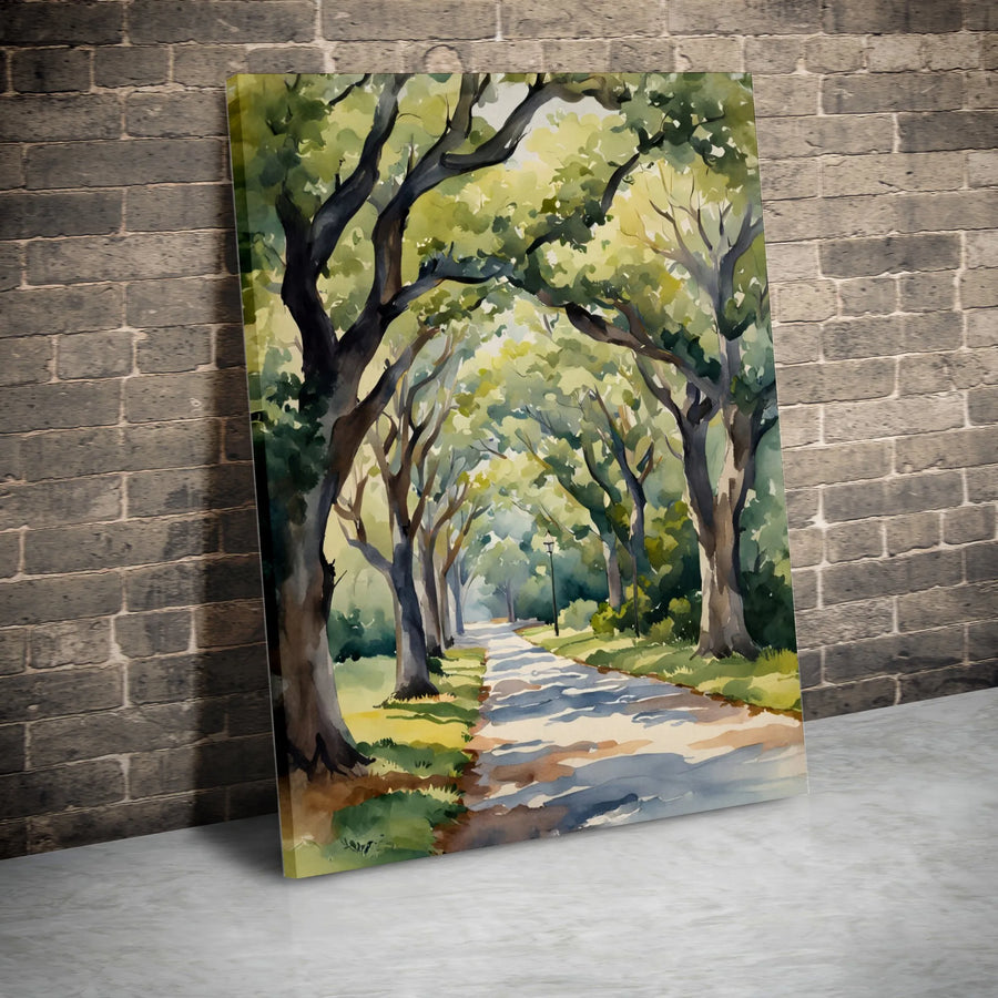 Sunlit Forest Pathway Canvas Art | Watercolor Tree Archway Print | 1.25-Inch Premium Gallery Wrap | Nature Home Decor Gift