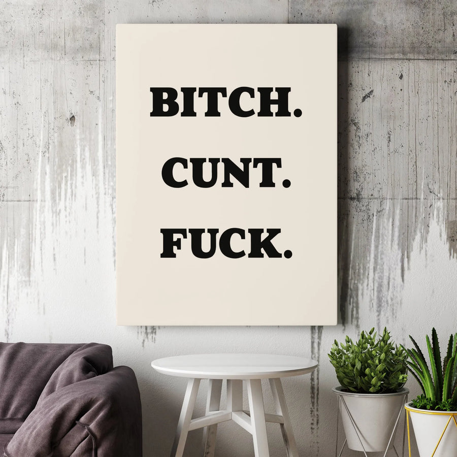 Profanity Wall Art | Minimalist Typography Canvas Print | 1.25 Inch Gallery Wrap | Edgy Home Decor Gift for Adults