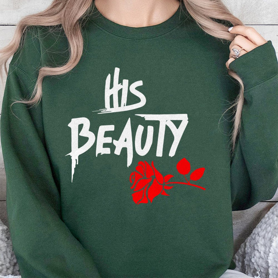 His Beauty Matching Sweatshirt | Romantic Red Rose Graphic Print | Premium Cotton-Poly Blend | Perfect Valentine Day Gift for Couples
